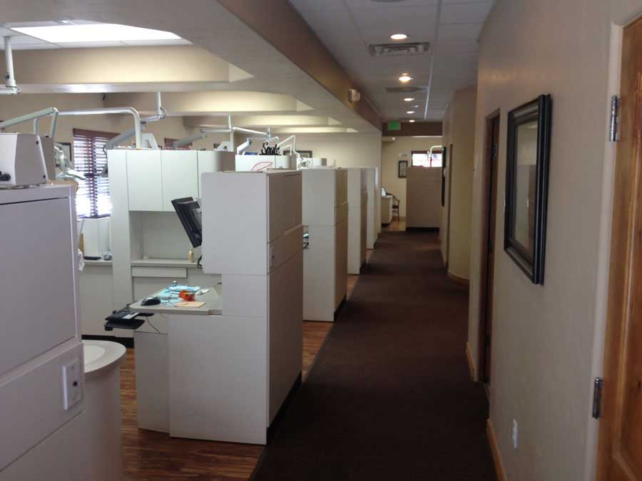 Modern treatment area and hallway inside the office